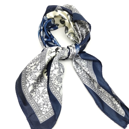 Navy blue vintage silk scarf