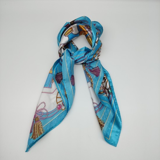 Small retro silk scarf in blue