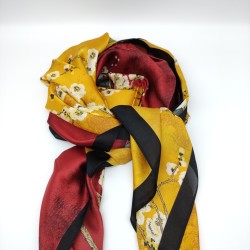 Yellow Faux Silk Printed Plaid Square Scarf