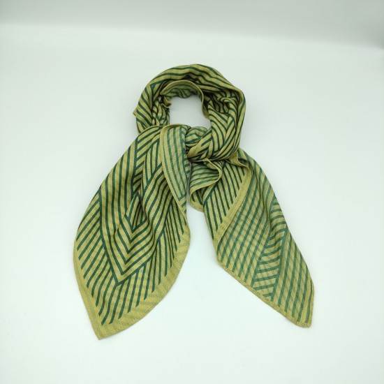 Green and yellow velvet square sheer fabric striped scarf